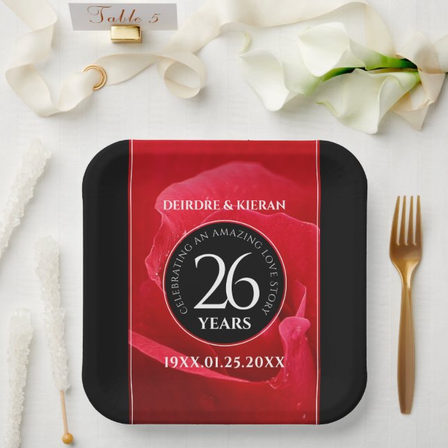Elegant 26th Rose Wedding Anniversary Celebration Paper Plates (Wedding)