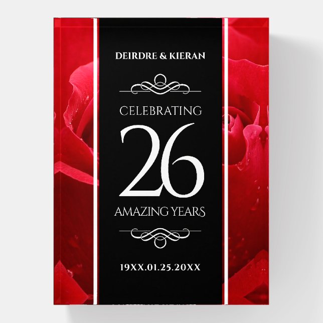Elegant 26th Rose Wedding Anniversary Celebration Paperweight (Vertical)