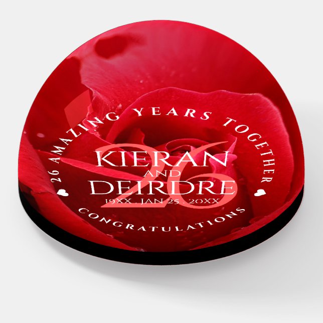 Elegant 26th Rose Wedding Anniversary Celebration Paperweight (Angled)