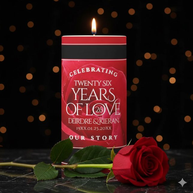 Elegant 26th Rose Wedding Anniversary Celebration Pillar Candle (Elegant 26th Rose Wedding Anniversary Pillar Candle Cover Photo)
