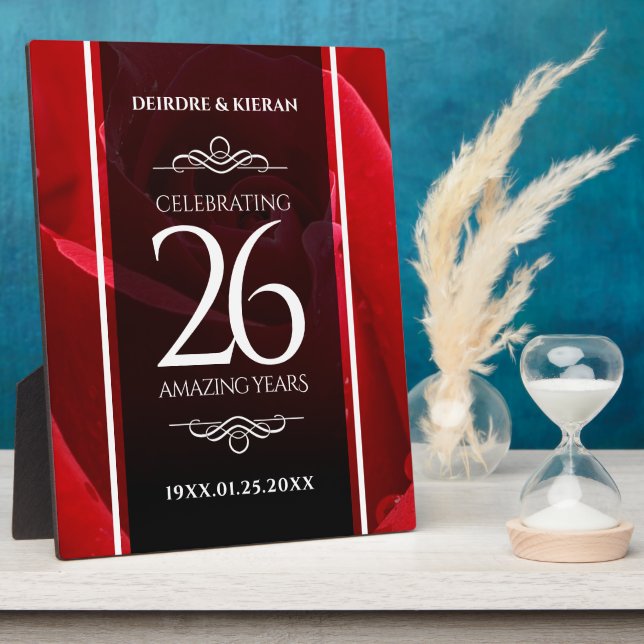 Elegant 26th Rose Wedding Anniversary Celebration Plaque (Side)