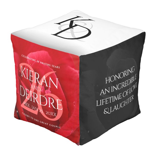 Elegant 26th Rose Wedding Anniversary Celebration Pouf (Angled Front)