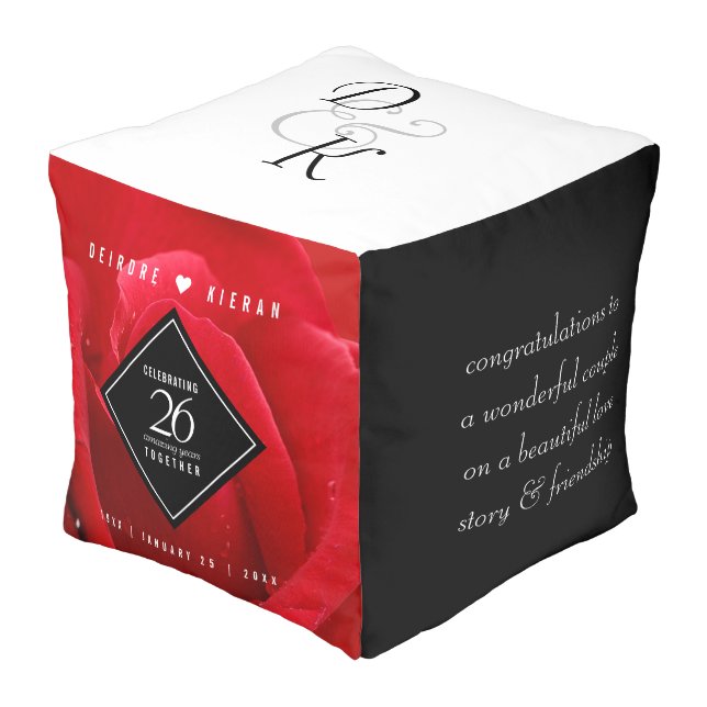 Elegant 26th Rose Wedding Anniversary Celebration Pouf (Angled Front)