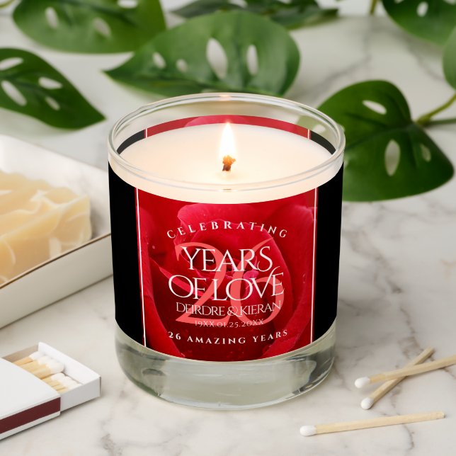 Elegant 26th Rose Wedding Anniversary Celebration Scented Candle (Lit)