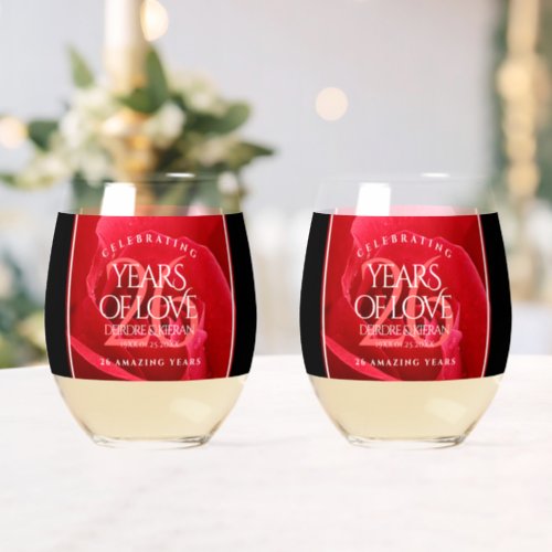 Elegant 26th Rose Wedding Anniversary Celebration Stemless Wine Glass