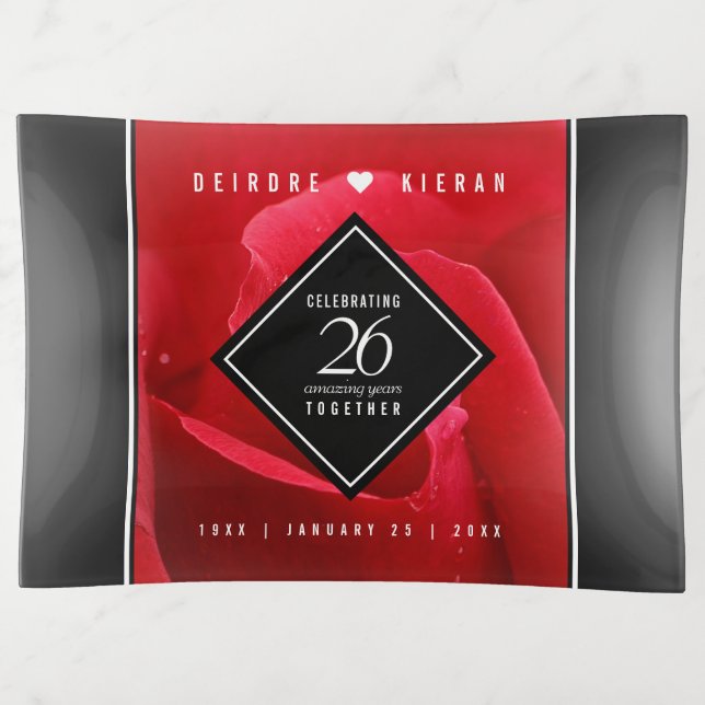 Elegant 26th Rose Wedding Anniversary Celebration Trinket Tray (Front)