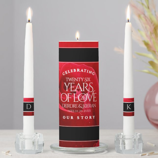 Elegant 26th Rose Wedding Anniversary Celebration Unity Candle Set (In Situ)