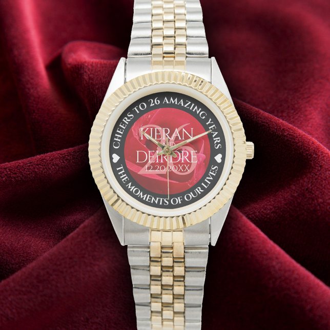 Elegant 26th Rose Wedding Anniversary Celebration Watch (Elegant 26th Rose Wedding Anniversary Wristwatch Cover Photo)