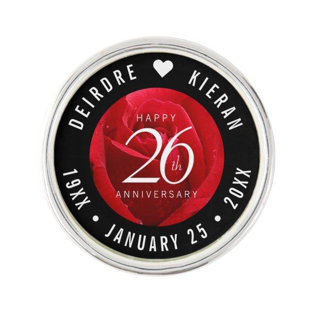 Elegant 26th Rose Wedding Anniversary Lapel Pin (Front)