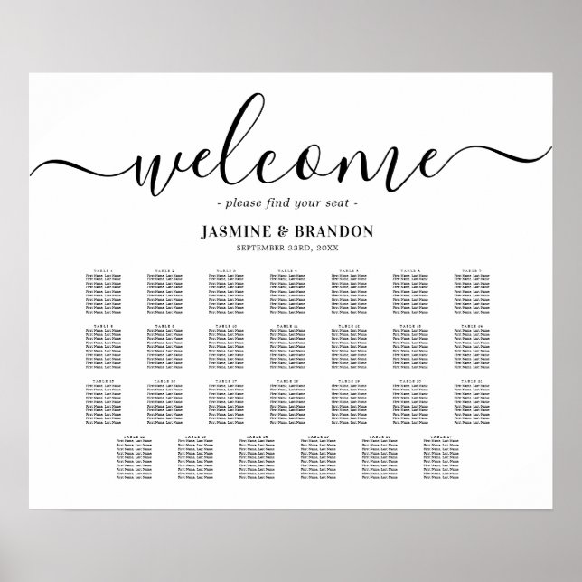 Elegant 27 Table Wedding Seating Chart (Front)