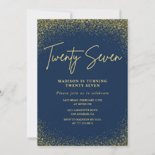 Elegant 27th birthday invitation Navy Gold Glitter