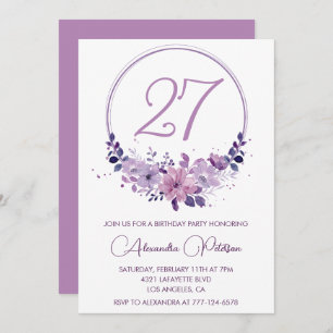 Elegant 27th birthday invitations Floral Purple