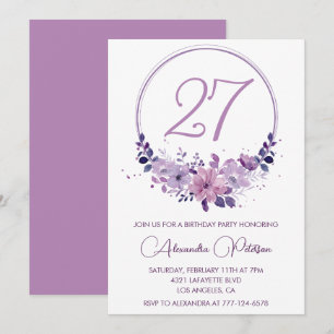 Elegant 27th birthday invitations Floral Purple