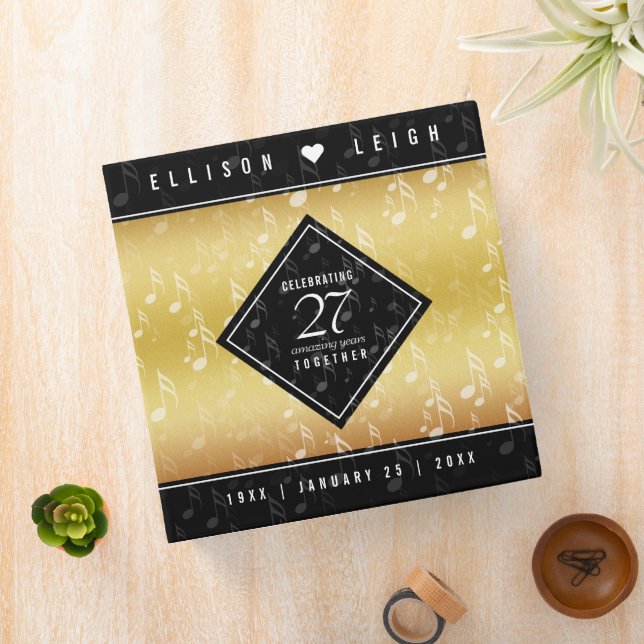 Elegant 27th Music Wedding Anniversary 3 Ring Binder (In Situ)