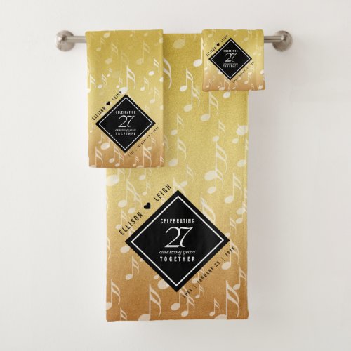Elegant 27th Music Wedding Anniversary Bath Towel Set