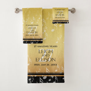 Elegant 27th Music Wedding Anniversary Bath Towel Set