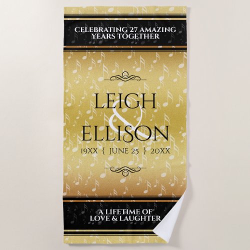 Elegant 27th Music Wedding Anniversary Beach Towel