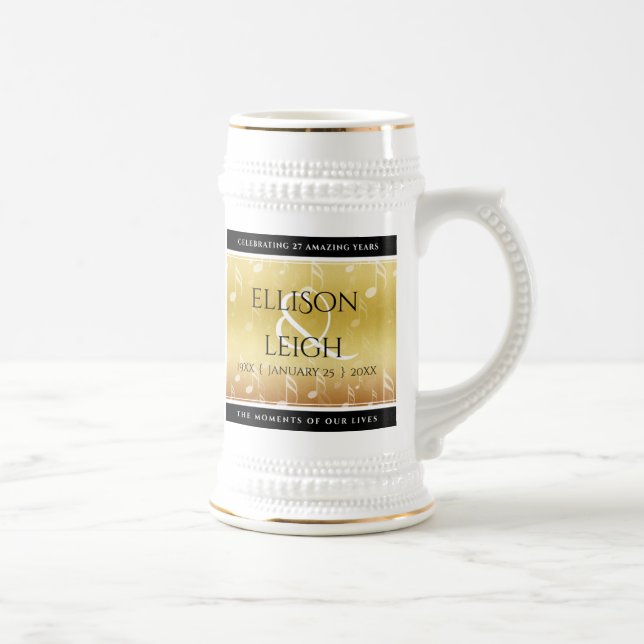 Elegant 27th Music Wedding Anniversary Beer Stein (Right)