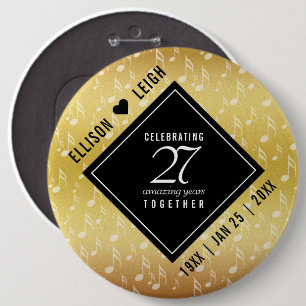 Elegant 27th Music Wedding Anniversary Celebration Button