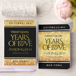 Elegant 27th Music Wedding Anniversary Celebration Foil Vow Books