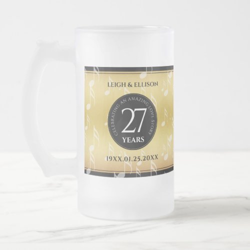 Elegant 27th Music Wedding Anniversary Celebration Frosted Glass Beer Mug