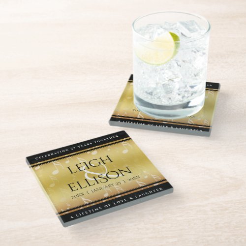 Elegant 27th Music Wedding Anniversary Celebration Glass Coaster