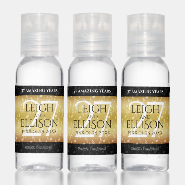 Elegant 27th Music Wedding Anniversary Celebration Hand Sanitizer (Set)