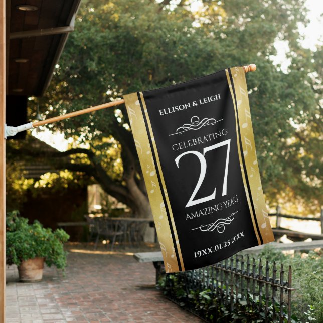 Elegant 27th Music Wedding Anniversary Celebration House Flag (In SItu)