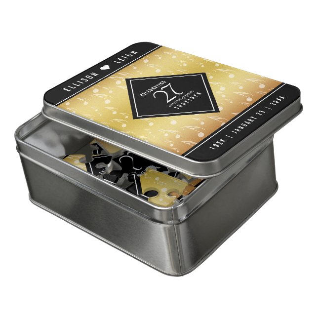 Elegant 27th Music Wedding Anniversary Celebration Jigsaw Puzzle (Lid Open)