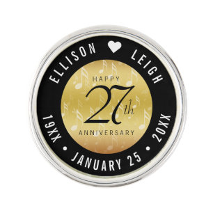 Elegant 27th Music Wedding Anniversary Celebration Lapel Pin