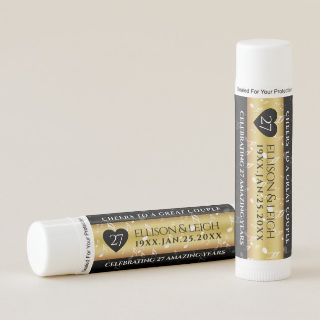 Elegant 27th Music Wedding Anniversary Celebration Lip Balm (Front)