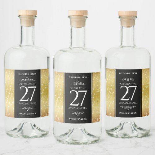 Elegant 27th Music Wedding Anniversary Celebration Liquor Bottle Label