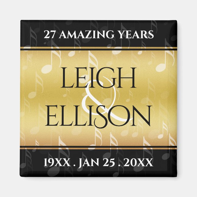 Elegant 27th Music Wedding Anniversary Celebration Magnet (Front)