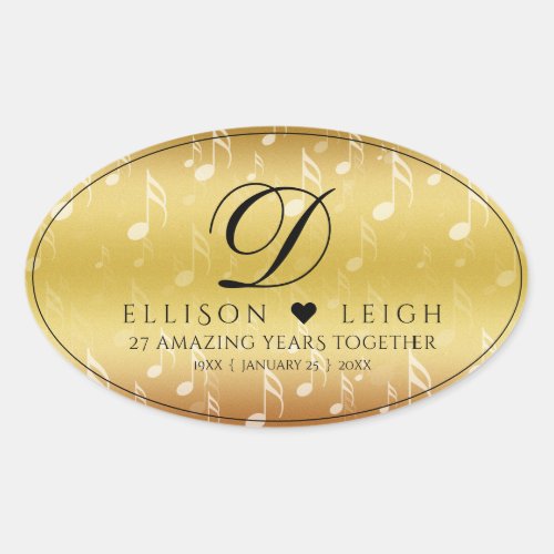 Elegant 27th Music Wedding Anniversary Celebration Oval Sticker