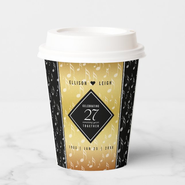 Elegant 27th Music Wedding Anniversary Celebration Paper Cups (Front)