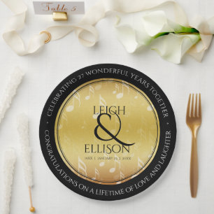 Elegant 27th Music Wedding Anniversary Celebration Paper Plates