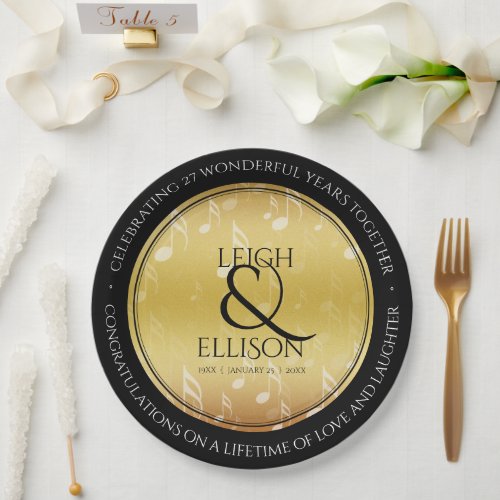 Elegant 27th Music Wedding Anniversary Celebration Paper Plates