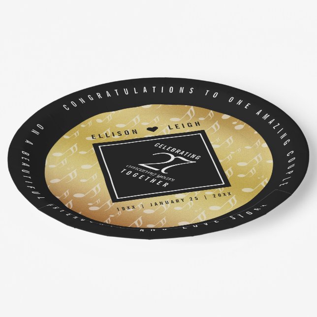 Elegant 27th Music Wedding Anniversary Celebration Paper Plates (Angled)