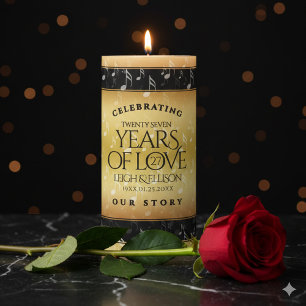 Elegant 27th Music Wedding Anniversary Celebration Pillar Candle