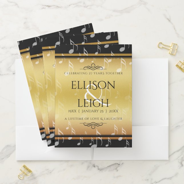 Elegant 27th Music Wedding Anniversary Celebration Pocket Folder (In Situ)
