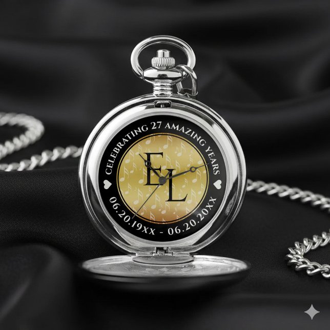 Elegant 27th Music Wedding Anniversary Celebration Pocket Watch (Elegant 27th Music Wedding Anniversary Pocket Watch Cover Photo)