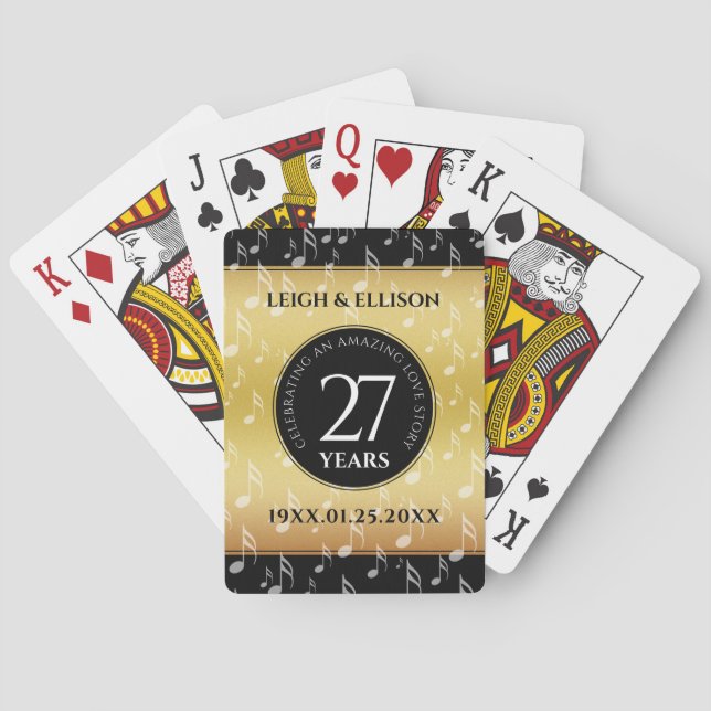 Elegant 27th Music Wedding Anniversary Celebration Poker Cards (Back)