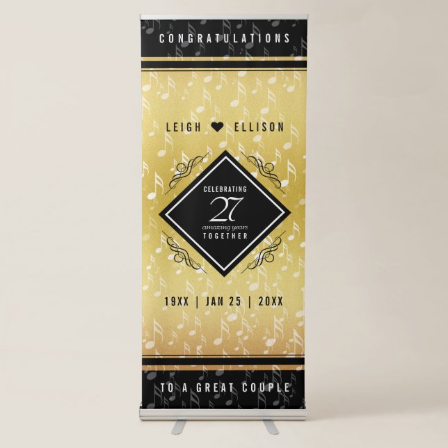 Elegant 27th Music Wedding Anniversary Celebration Retractable Banner (Front)