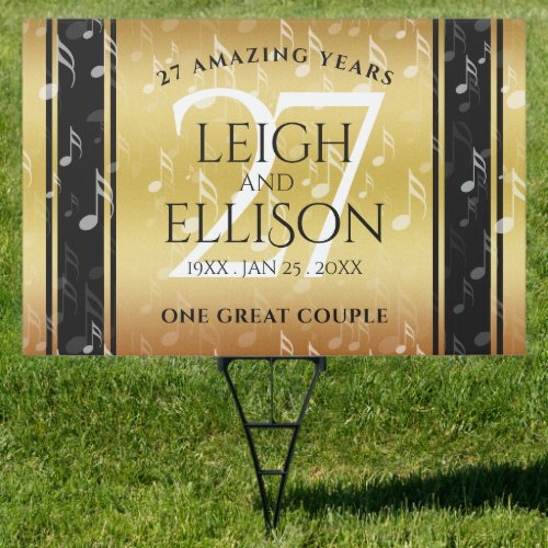 Elegant 27th Music Wedding Anniversary Celebration Sign