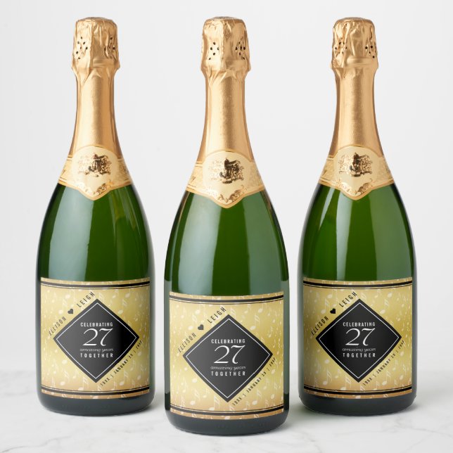 Elegant 27th Music Wedding Anniversary Celebration Sparkling Wine Label (Bottles)