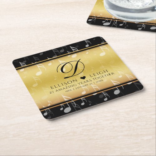 Elegant 27th Music Wedding Anniversary Celebration Square Paper Coaster