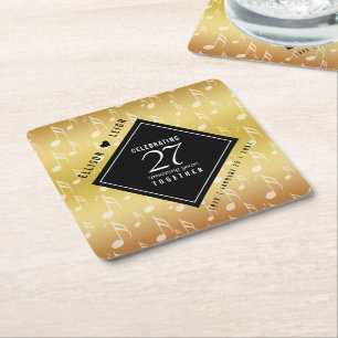 Elegant 27th Music Wedding Anniversary Celebration Square Paper Coaster