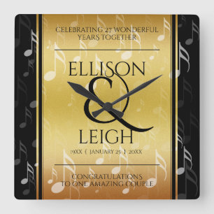 Elegant 27th Music Wedding Anniversary Celebration Square Wall Clock