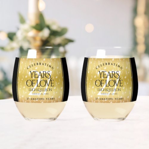 Elegant 27th Music Wedding Anniversary Celebration Stemless Wine Glass