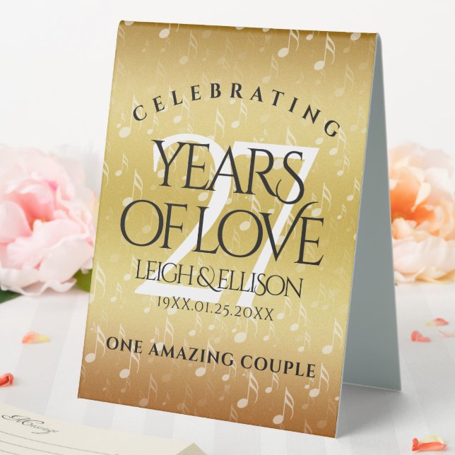 Elegant 27th Music Wedding Anniversary Celebration Table Tent (In SItu (Wedding))